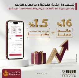 شهادة "القمة" الثلاثية ذات العائد الثابت من بنك مصر تتيح 1.5% نقاط ولاء من قيمة الشهادة تستبدل مقدماً