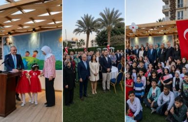 أطفال تركيا ومصر وفلسطين يطلقون رسالة سلام في عيد السيادة الوطنية والطفولة بالسفارة التركية